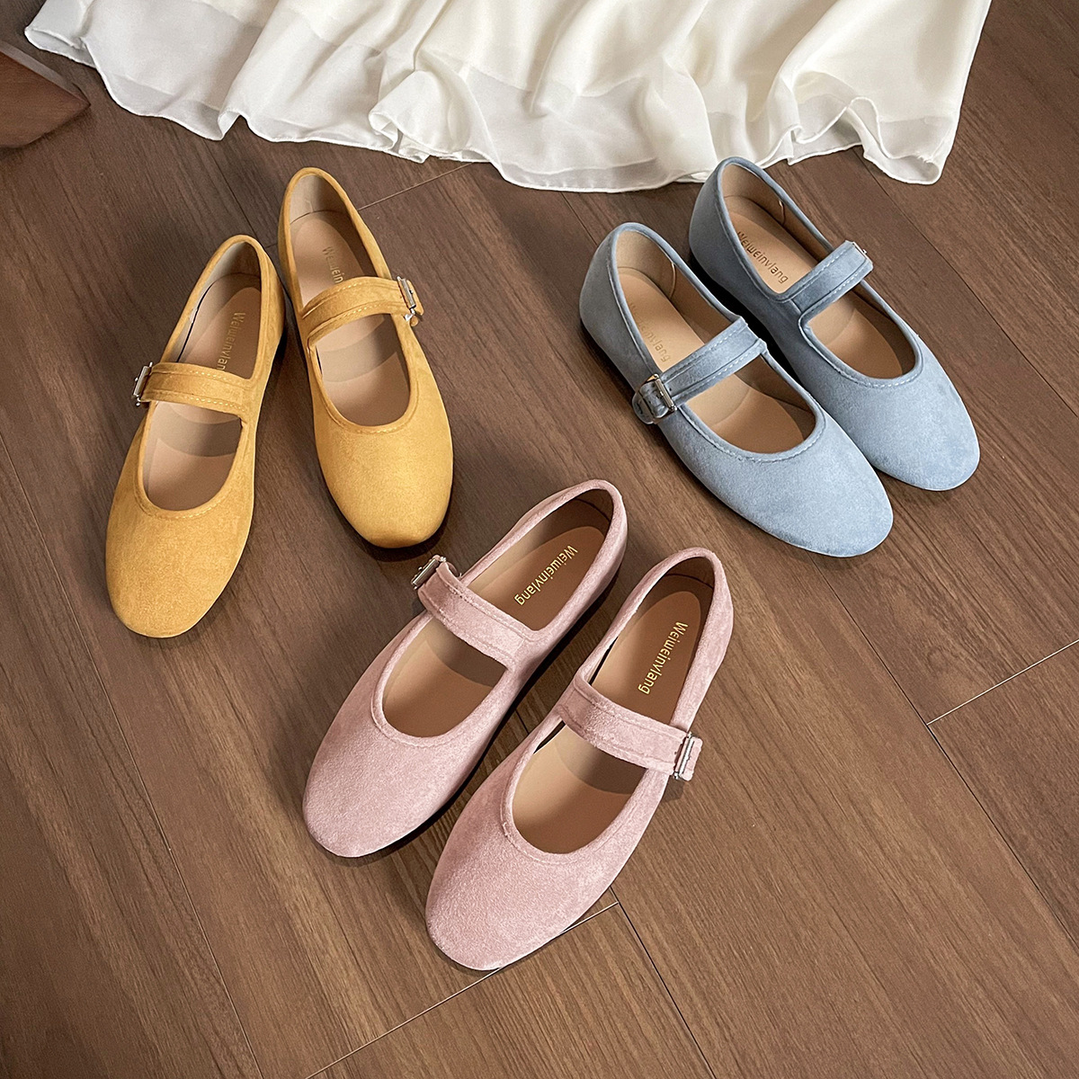 Weiwei Girl 313-26 French Flat Shoes Women's Soft Bottom Ballet Shoes Round Toe Suede Mary Jane Women's Shoes