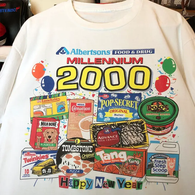Albertsons Store Super Popular Trendyy Vintage Retro Short-Sleeved Hiphop Street Fashion Men's and Women's Tee Shirts