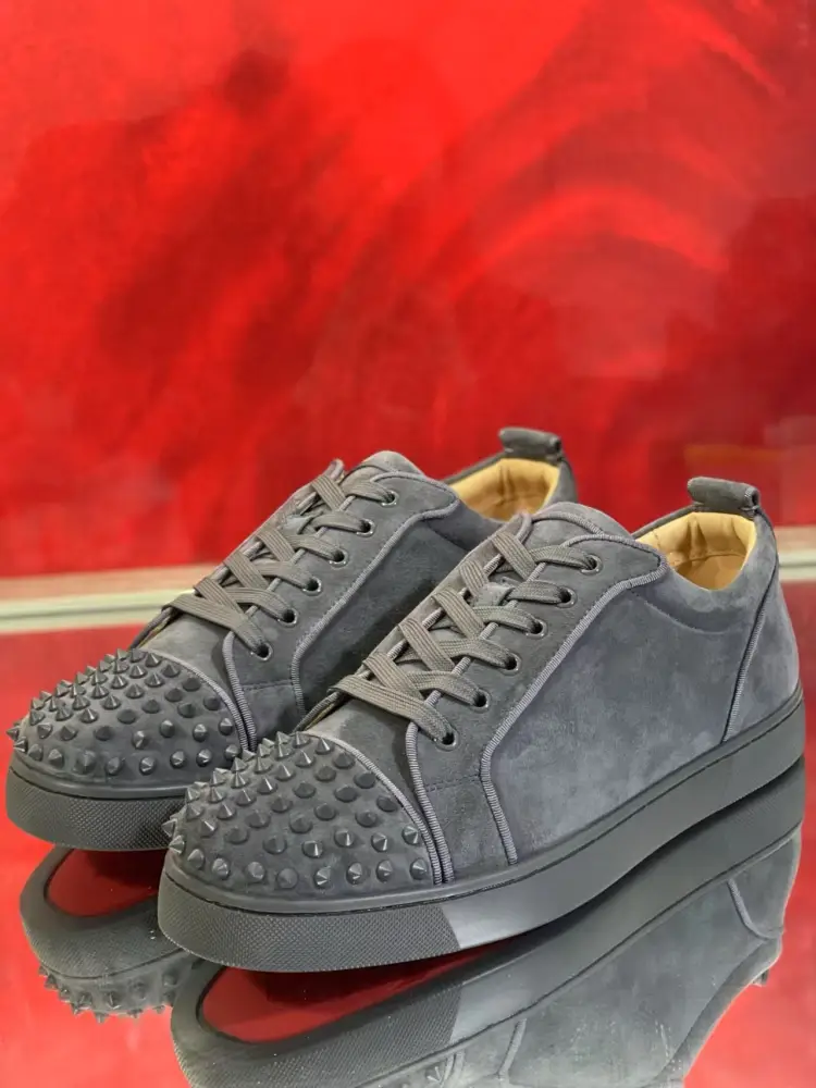 Cl Cgcc European Station Trendy Low Ankle Genuine Leather Men's Shoes Genuine Leather Rivets Casual Sneakers Breathable Couple Red Sole Shoes