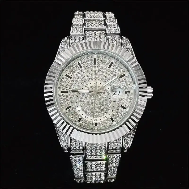 Europe and the United States fashion hip-hop ice watch high-grade big brand explosion silver full of diamonds luminous waterproof men's watches