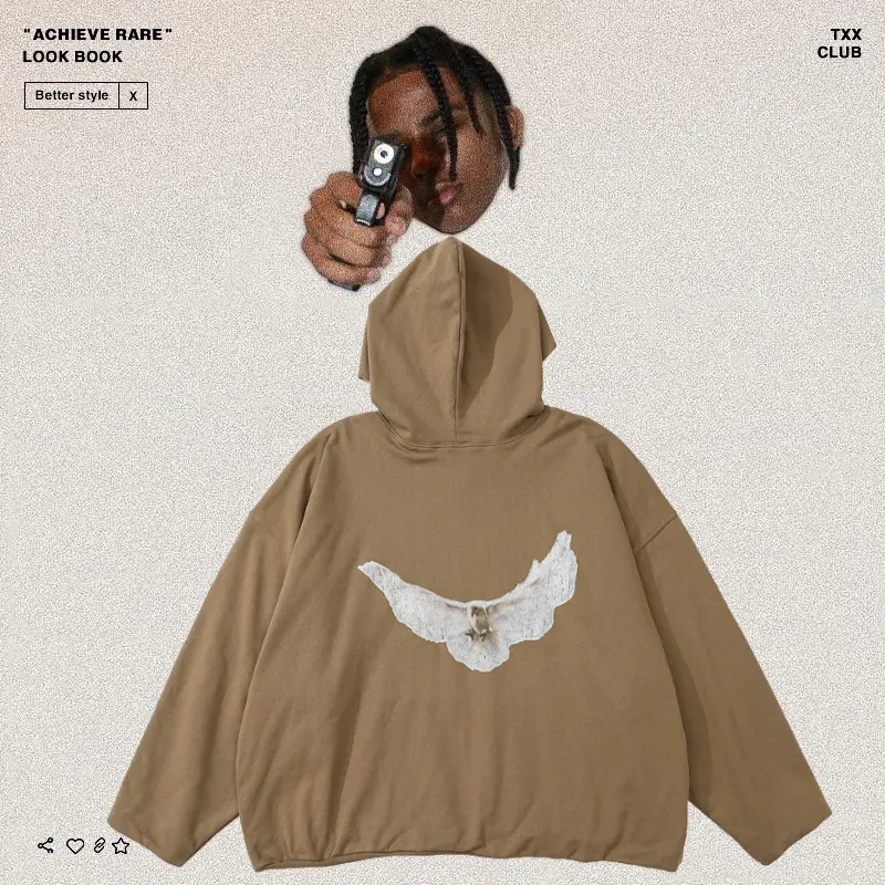Yeezy High Street Kanye Kanye Three-Party Joint Peace Dove Print Double-Layer Quilted Silhouette Loose Hooded Sweatshirt