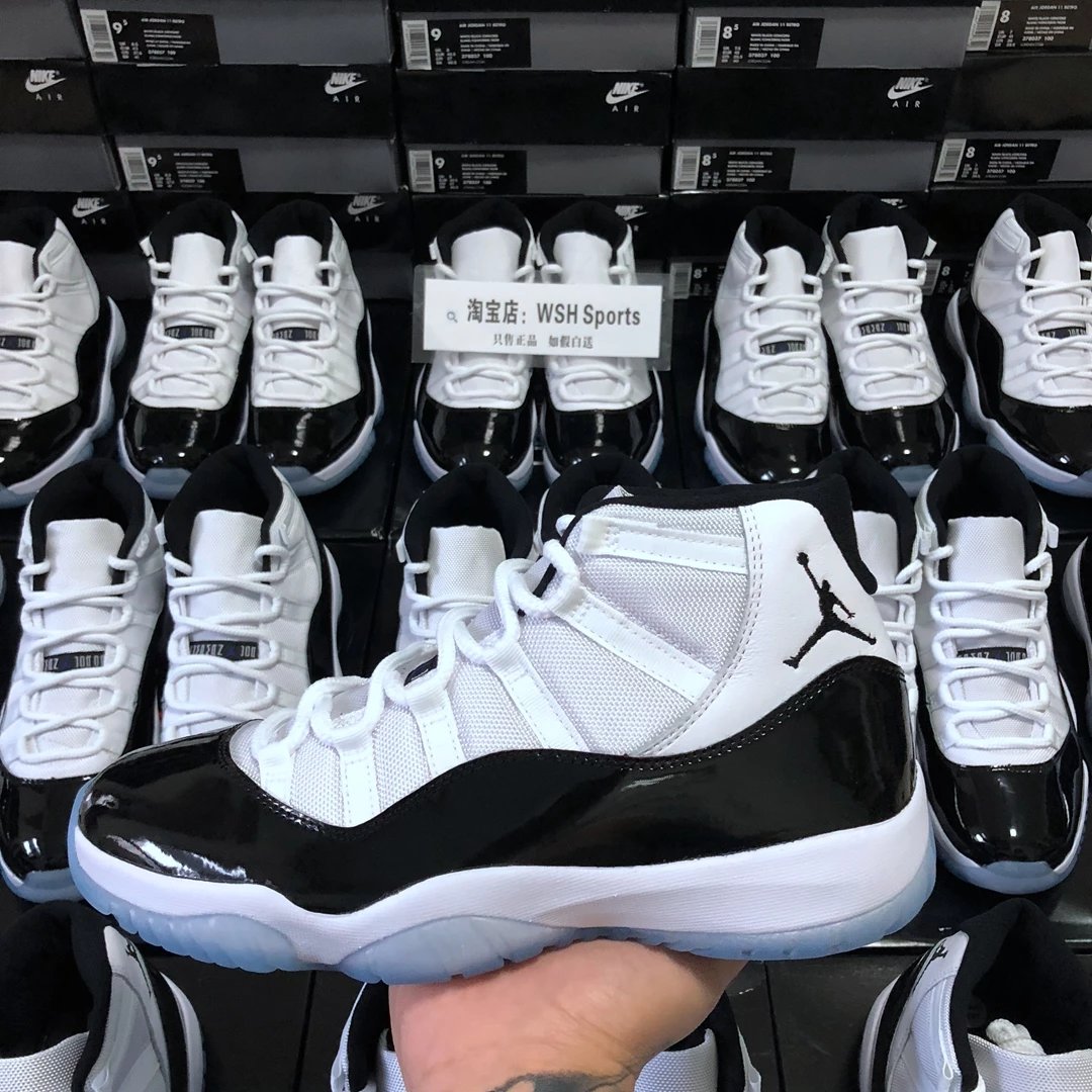 Air Jordan 11 AJ11 Concord Kang Buckle Black and White Patent Leather 378038-378037-100