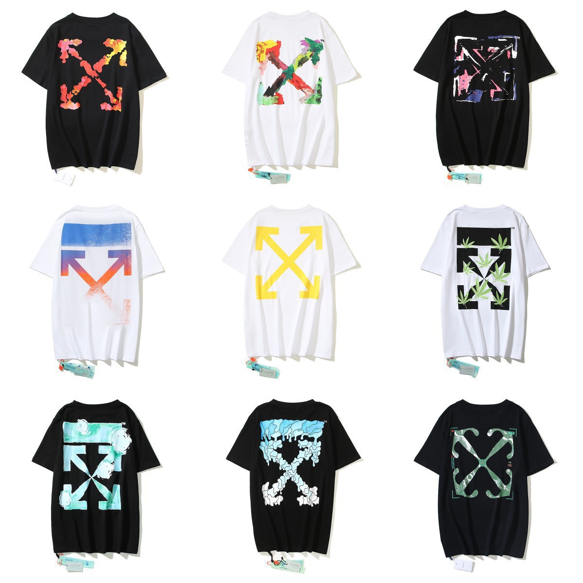 Cross-Border Trade Off Ow Monet Oil Painting Arrow T-Shirt Men and Women Same Style Loose Couple Wear Short-Sleeved Trendy 19Ss