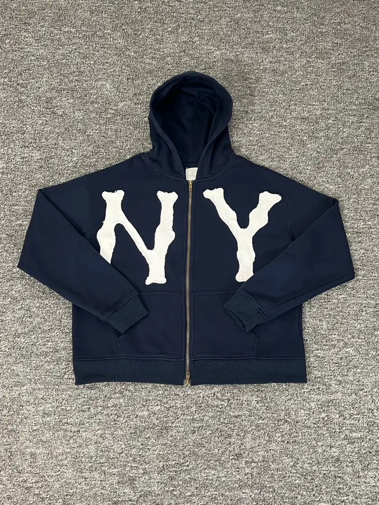 Memory Lane Park Ny Zip Hoodie Zip-Up Terry Ny Patch Embroidered Washed Jacket