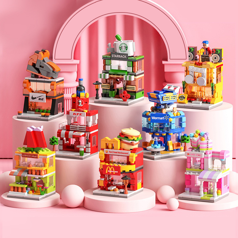 Building Block Mini Street View Compatible Lego City Commercial Street Building Model Kids Boys Girls Assembled Toys Puzzle