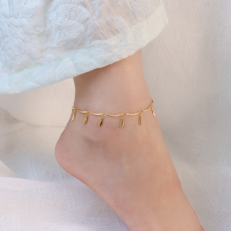 Marka European and American Ins Jewelry Leaf Anklet Cross-Border Titanium Steel 18K Gold Beach Foot Accessories Simple Wholesale Versatile