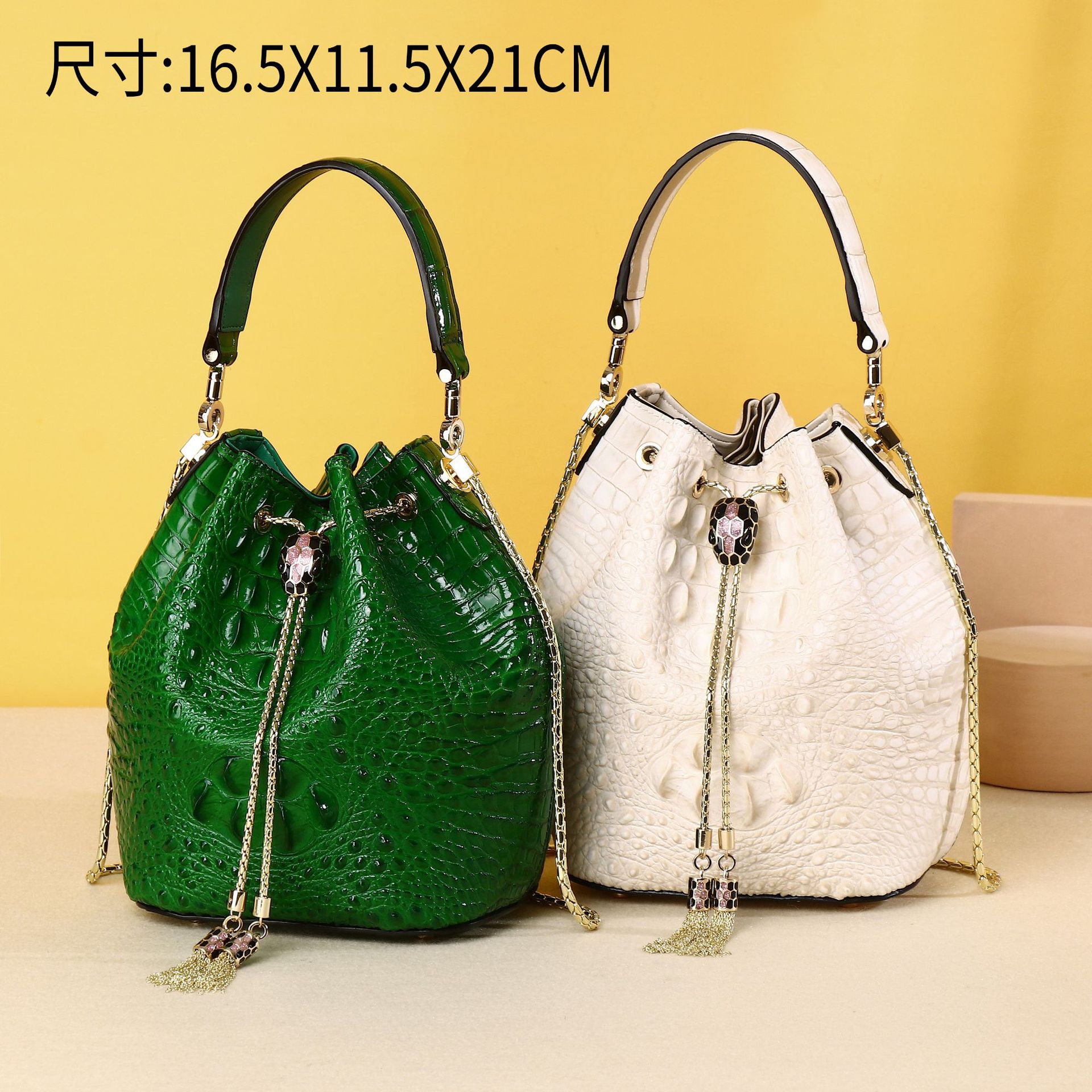 High-End Textured Crocodile Bone Pattern Bucket Bag for Women, Stylish 2026 Spring/Summer New Trendy Handbag and Crossbody Small Bag Factory