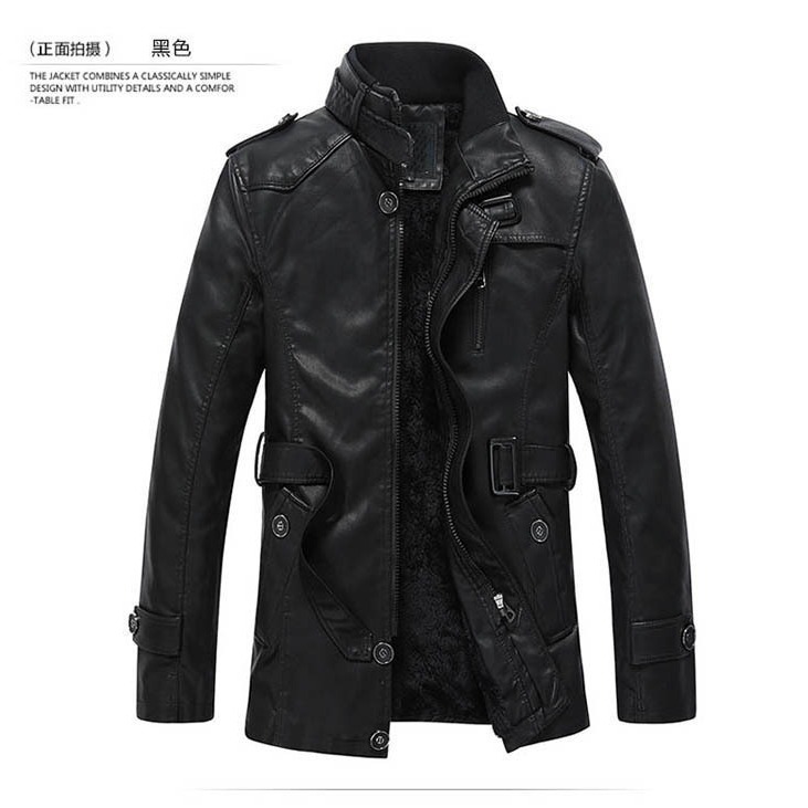 AliExpress supply men's collar leather clothing in the long-term European and American foreign trade original single cashmere thickened motorcycle imitation leather jacket