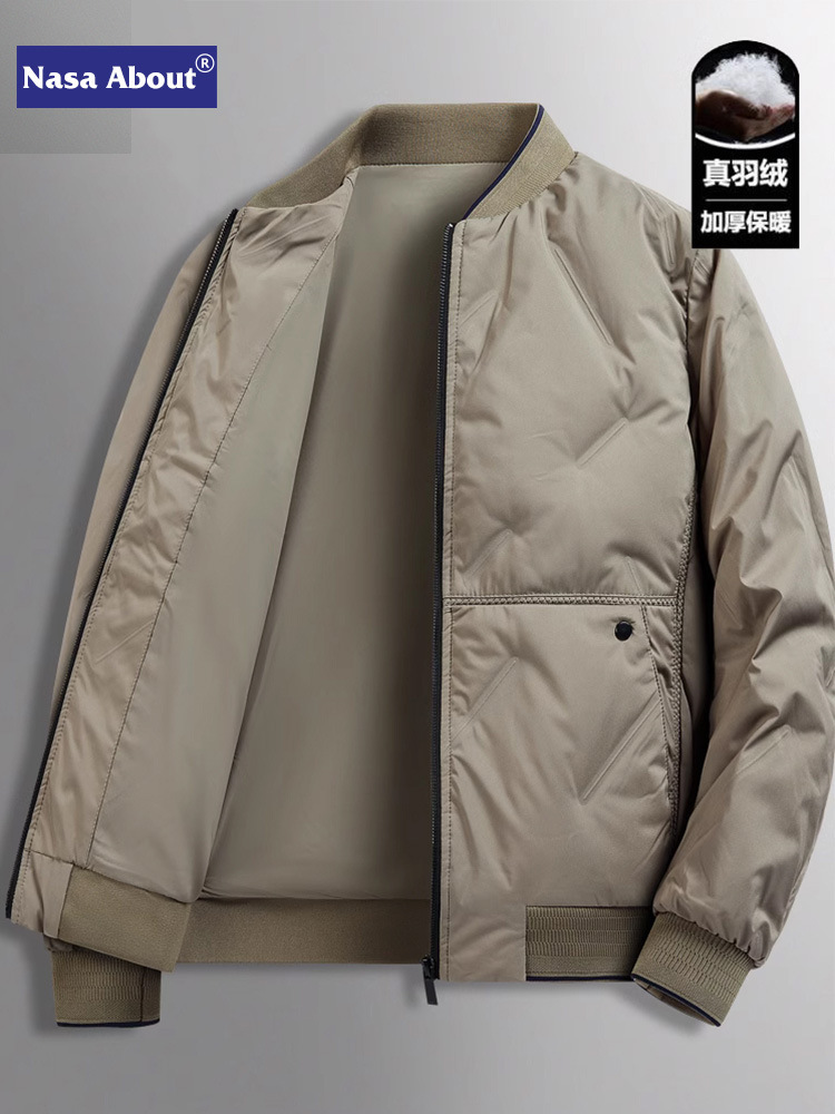 Nasa Men's down Jacket 2026 Winter New Style Middle-Aged Business Solid Color Warm Dad Jacket Casual Coat Men's Trendy