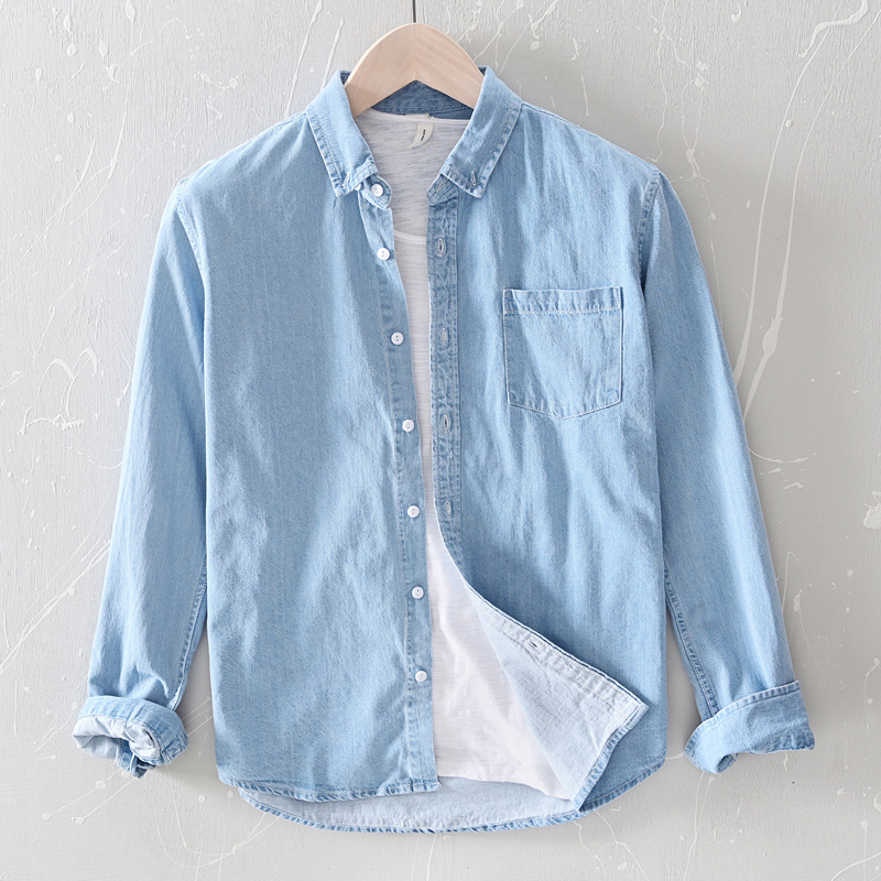 5042 new simple office worker shirt coat men's autumn casual trendy long sleeve Denim shirt men's one-piece delivery