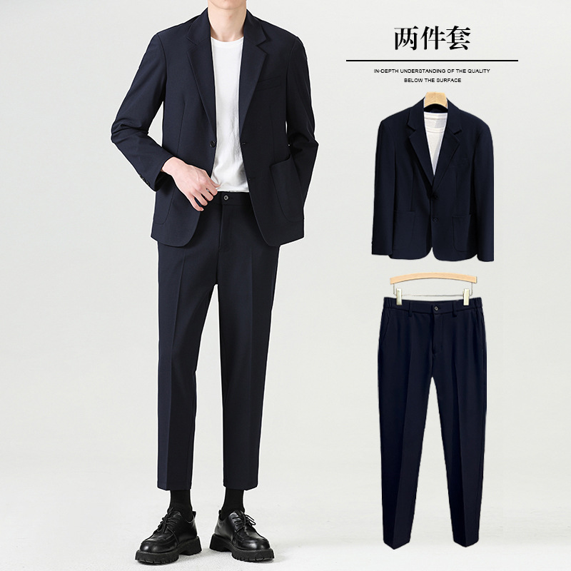 Casual small suit suit suit men's Korean-style slim-fit trendy trendy handsome light business jacket suit pants two-piece suit