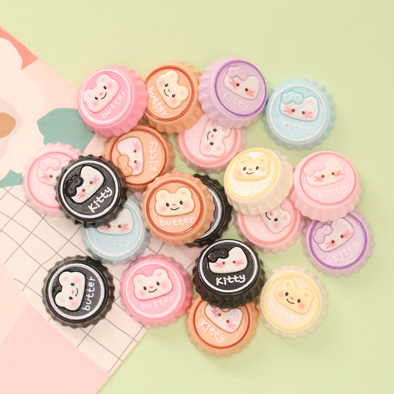 Cartoon Butter Bear Cat Bottle Cap DIY Handmade Cream Glue Mobile Phone Case Shoe Buckle Hairpin Resin Jewelry Accessories