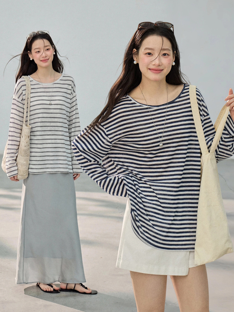 【Impromptu White Space】Songming Design Korean Style Twisted Backless Striped T-Shirt for Women Spring New Top Sd169