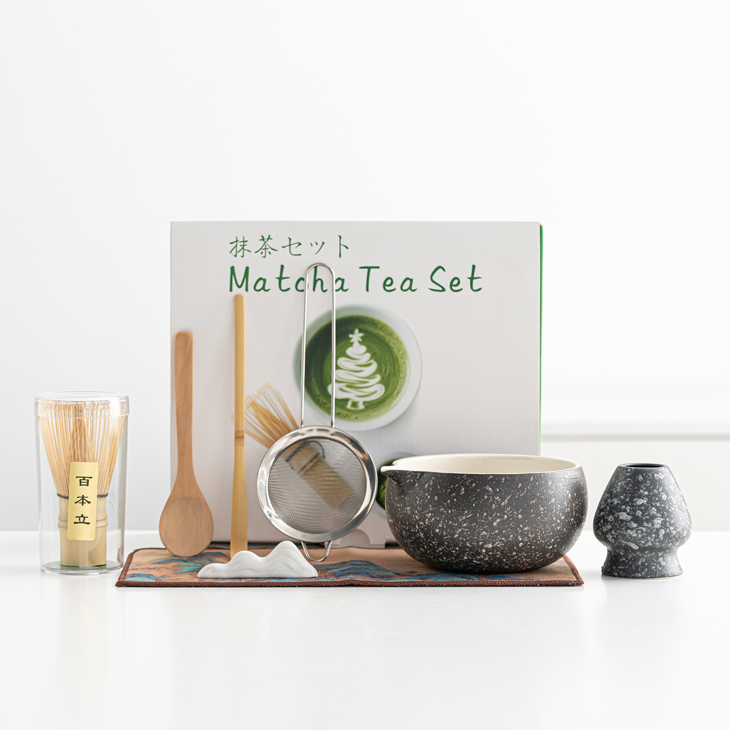 Japanese Ceramic Matcha Bowl Matcha Set Tea Whisk Bai Benli Song Dynasty Tea Making Tool Set Eight-Piece Set Cross-Border