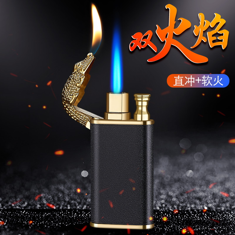 BK872 Crocodile Dolphin Metal Double Fire Switching Lighter Creative Straight Fire Conversion Inflatable Lighter