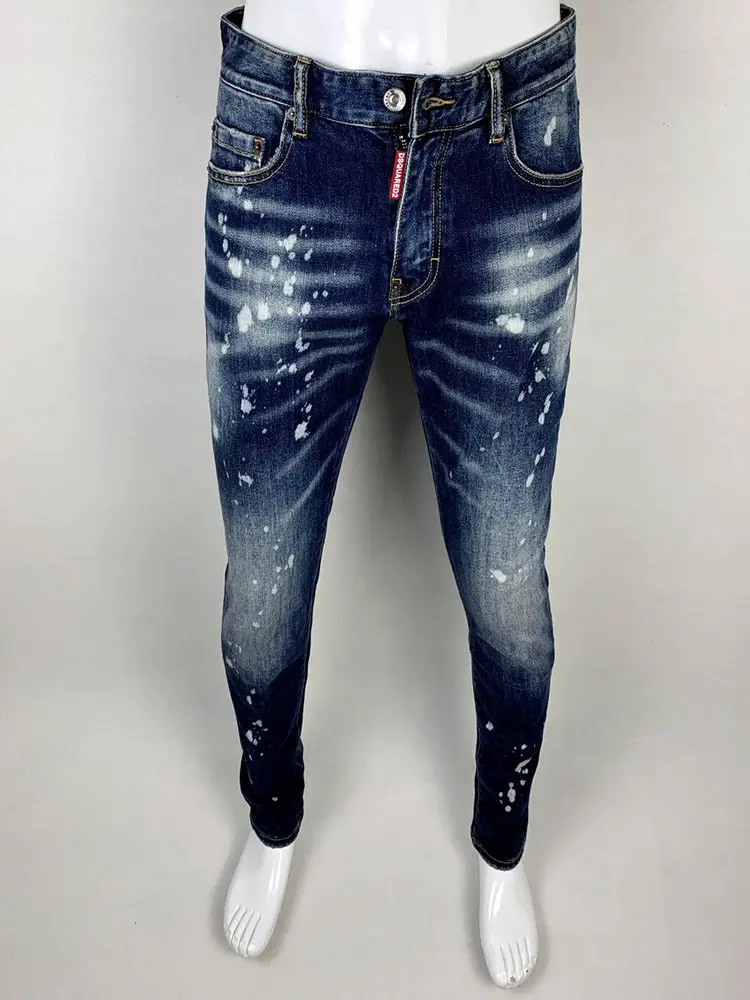 2026 New Model Four Seasons Soft and Comfortable Stretch Slim Fit D2 Jeans for Men Spray Paint Washed High Quality ins