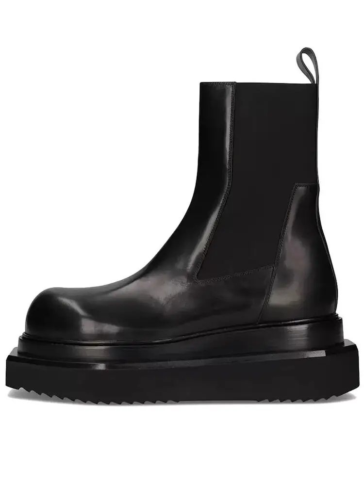 European and American Style Martin Boots for Men, Super Cool British Style Motorcycle Genuine Leather Short Boots, Couple Leather Boots, Black Thick-Soled Height-Increasing Chimney Boots