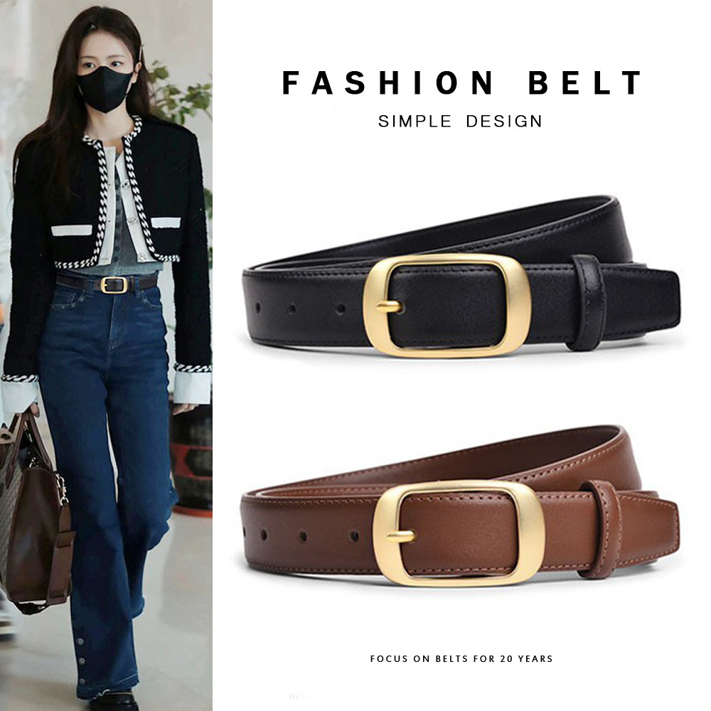 Women's Genuine Leather Belt, Versatile and High-End, Simple Pin Buckle Belt, Fashionable Decorative Belt, Cross-Border