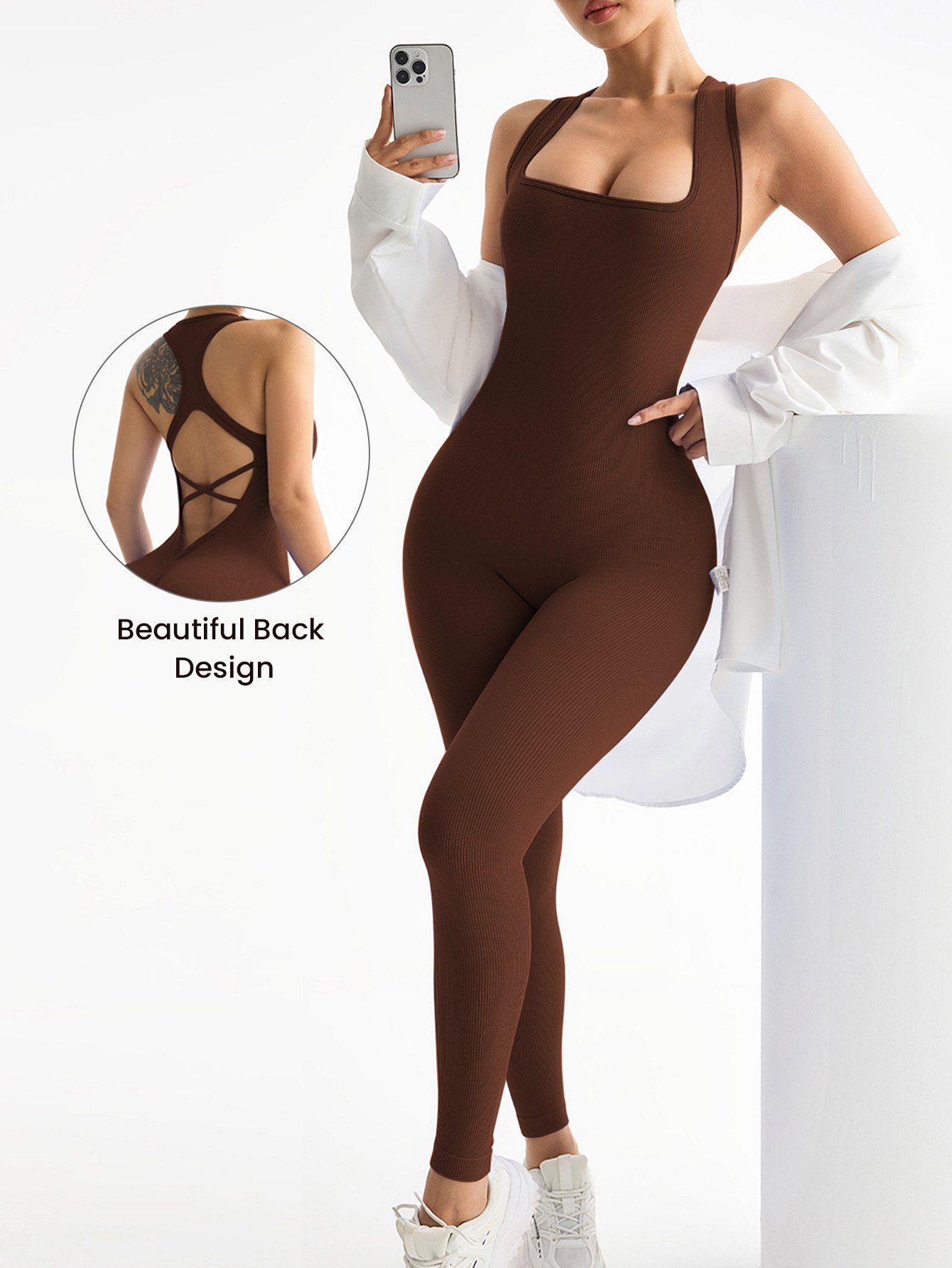 European and American Threaded Seamless Elastic One-Piece Yoga Clothes for Women, Cross-Beautiful Back Wear, Tight-Fitting Running Sports Fitness Clothes