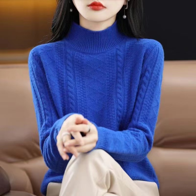 Thickened Autumn and Winter New Women's Sweater Half-turtleneck Knitted Base Sweater Pullover Twist Top Inner Sweater