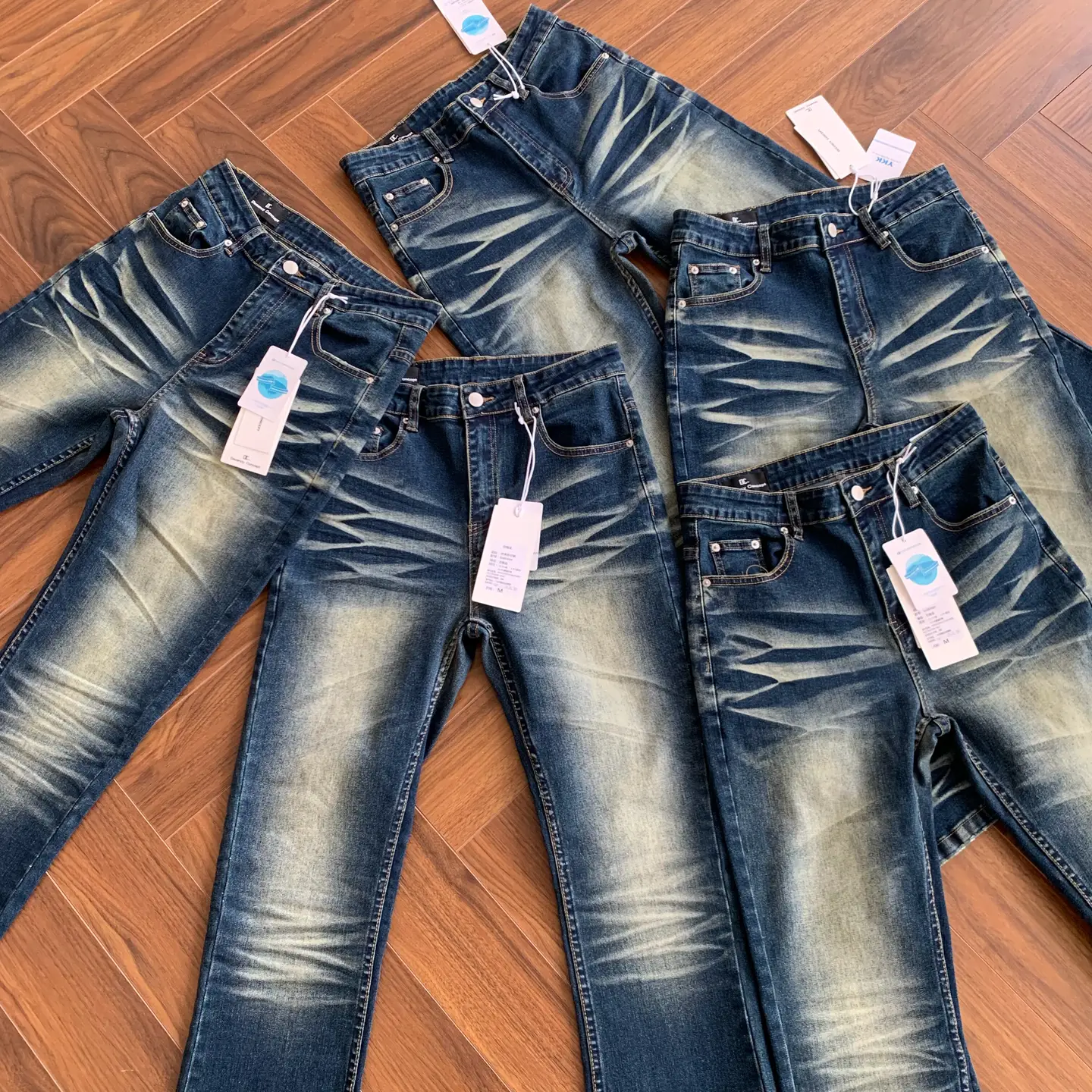 American-Style Cleanfit Retro Washed Distressed Three-Dimensional Whiskered Flared Stretch Jeans 517 Style Long Pants for Men