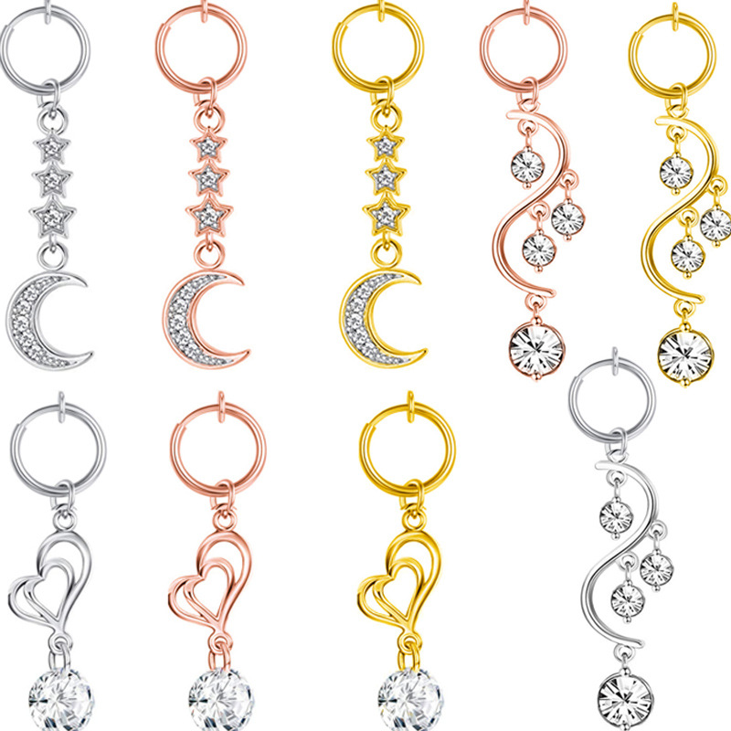 Amazon EBAY best selling stainless steel non-piercing fake belly button ring zircon belly button nail earrings piercing jewelry spot