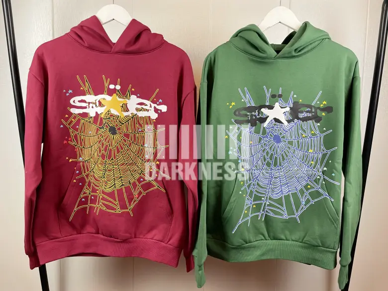 In-Stock Sp5Der Spider Web Web Foam Star Hunter Dark Green Maroon Deep Red Trendy Hoodie Sweatshirt