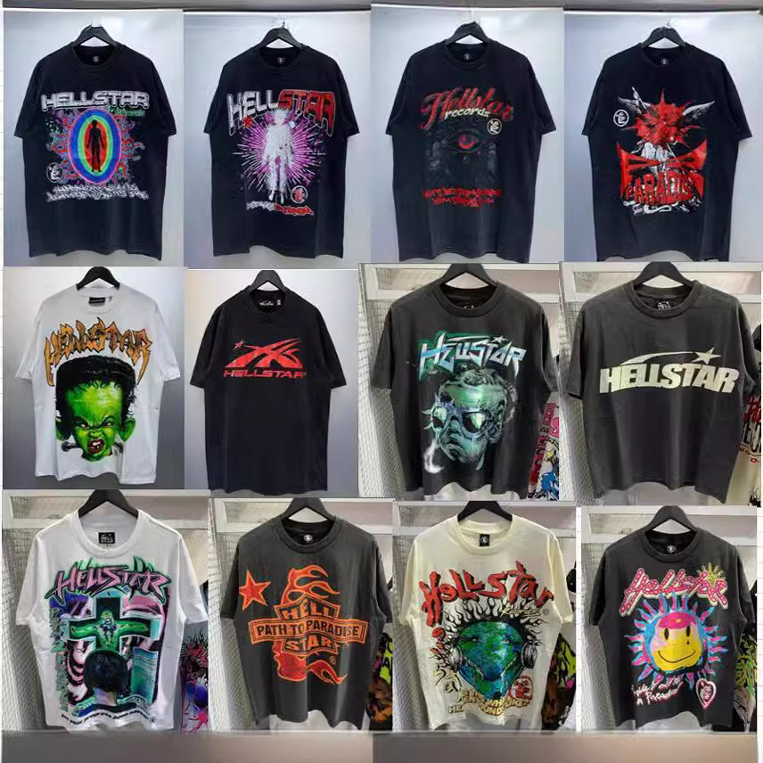 Cross-Border American fashion brand heavy retro Hell star future printed loose round neck short sleeve t-shirt