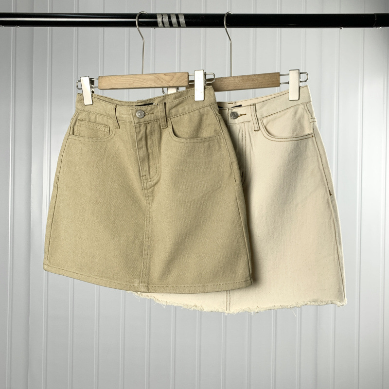 Women's Non-Elastic Short Skirt Versatile A-Line High-Waisted Versatile Pocket Button-Up