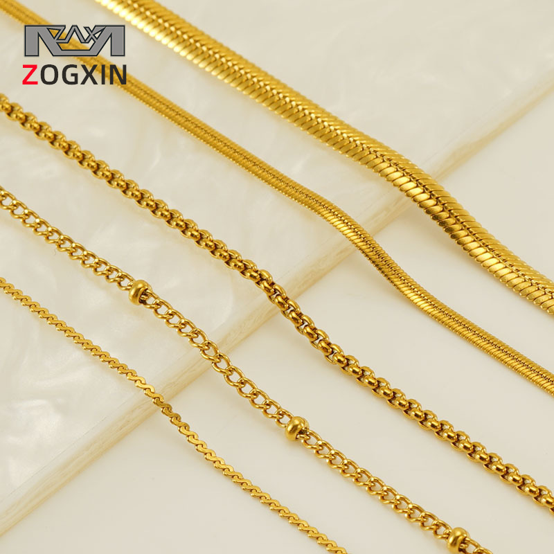 Factory in stock wholesale 304 stainless steel finished chain 18K vacuum plating bead push dense DIY titanium steel necklace