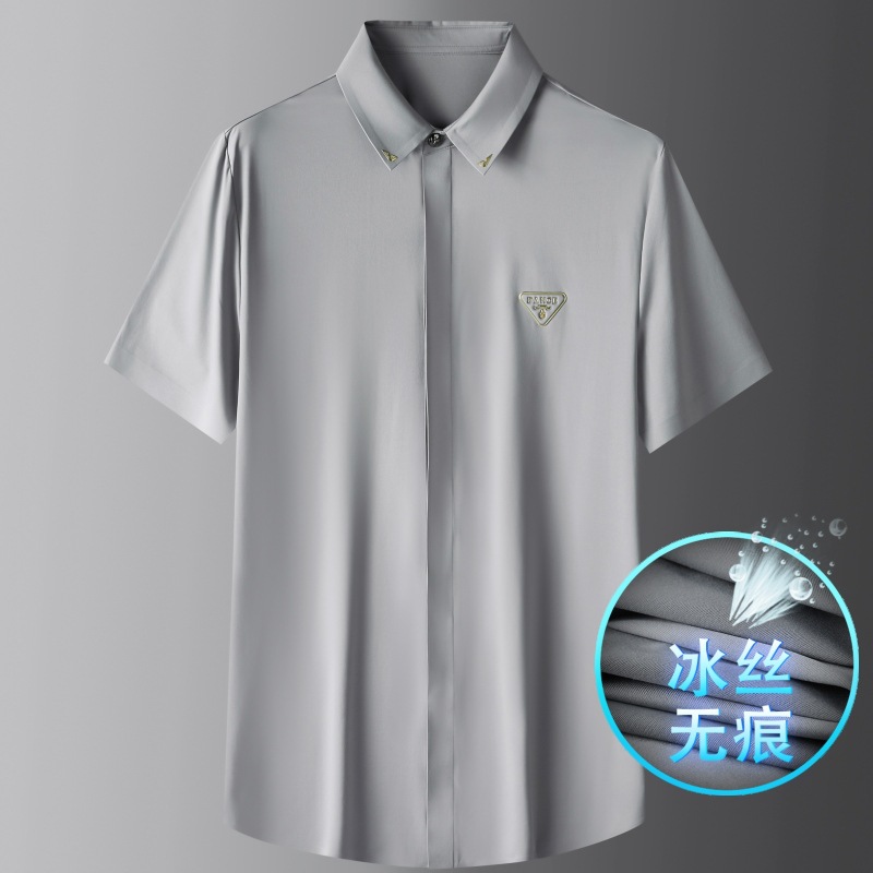 Light Luxury Ice Silk Dress Professional Men's Short Sleeve Shirt Summer Thin Casual Shirt Business Half Sleeve Shirt Men's 93