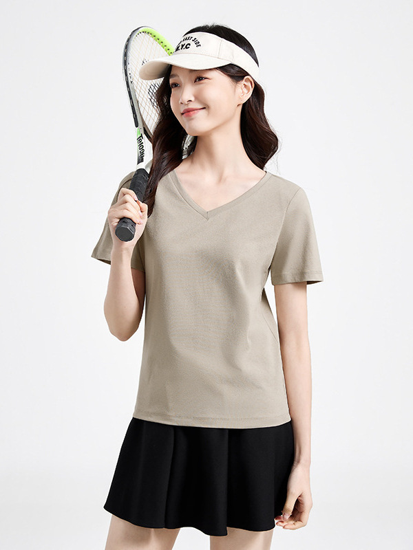 Summer V Neck Right Shoulder T-Shirt Quick-Drying Clothing Outdoor Sports Fitness Clothing Breathable Quick-Drying Di Sang Sun Protection Short-Sleeved T-Shirt for Women