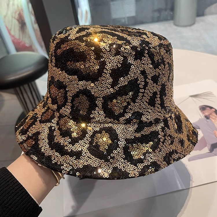 Spring and Autumn New Arrival Sequin Leopard Fisherman Hat Women's Korean-style Ins All-match Basin Hat for Stage Performance Double-sided Sun Hat