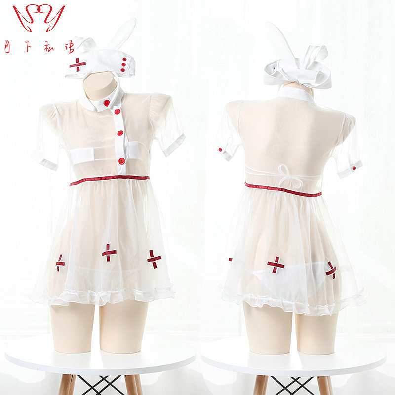 Rabbit female nurse uniform role play sexy lingerie seductive sexy mesh transparent skirt swing passion adult suit