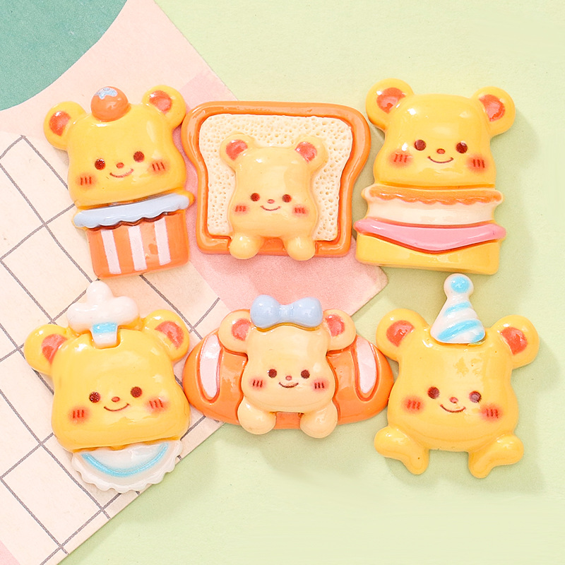 Cartoon Butter Bear Toast Bread DIY Handmade Cream Glue Phone Case Keychain Hairpin Resin Jewelry