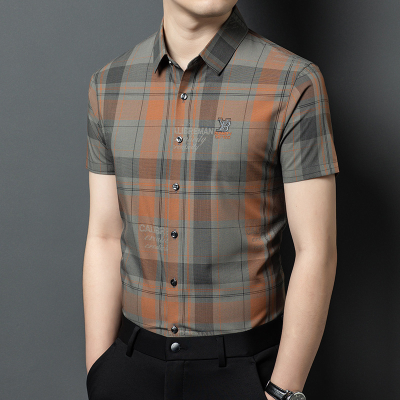 New Style Seamless Printed Men's Short-Sleeved Shirt Mulberry Silk Middle-Aged Clothes Business Casual No-Iron Shirt