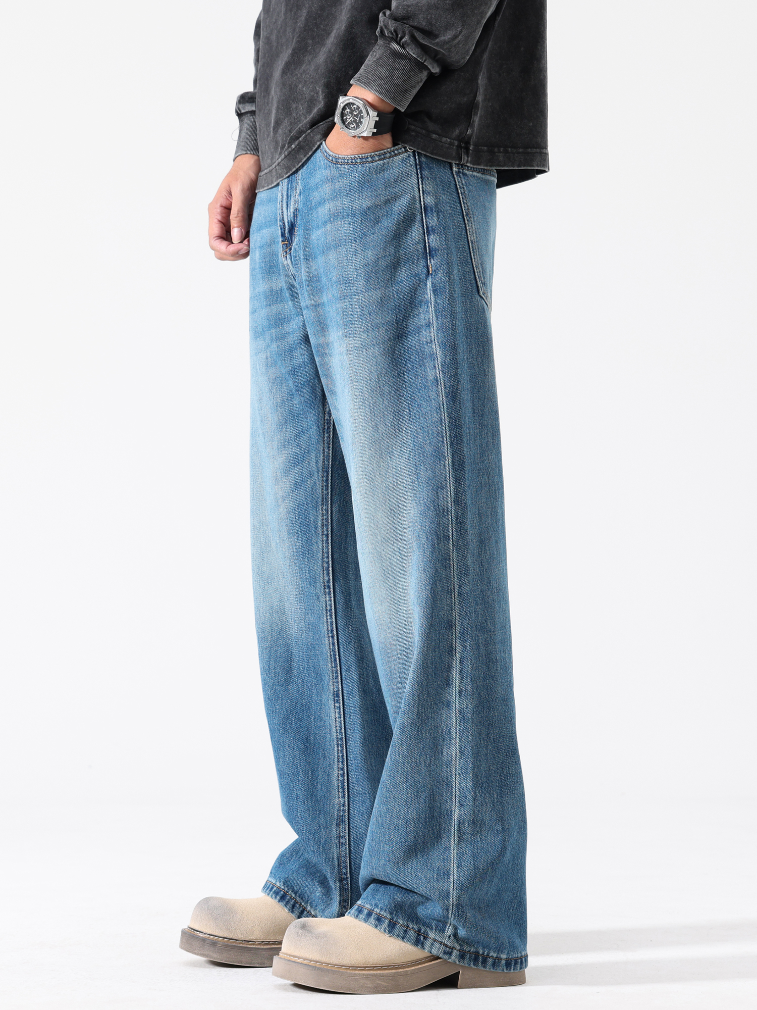 August American-Style Loose Flared Jeans for Men, New Autumn Cleanfit Unisex Wide-Leg Floor-Length Pants