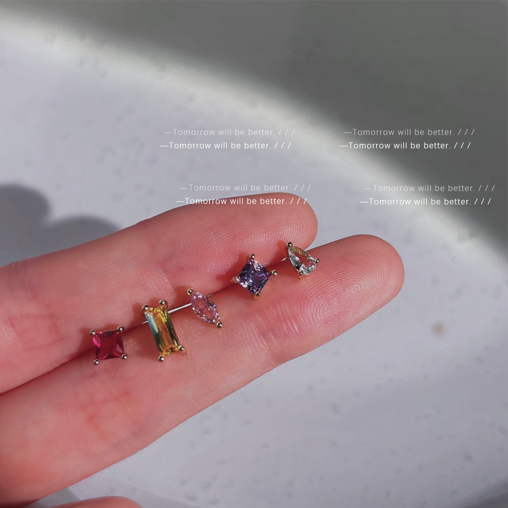 Mini Geometric Colored Zircon Earrings Set Korean Fashion Versatile Earrings Simple Commuting Earrings for Women Wholesale
