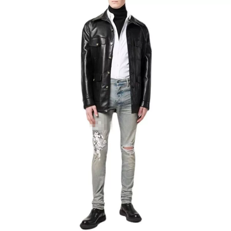 26Ss European and American Style Light-Colored Printed Washed Distressed Ripped Jeans Unisex Slim Fit Jeans QC-foto van TAOBAO op Qualit.ly