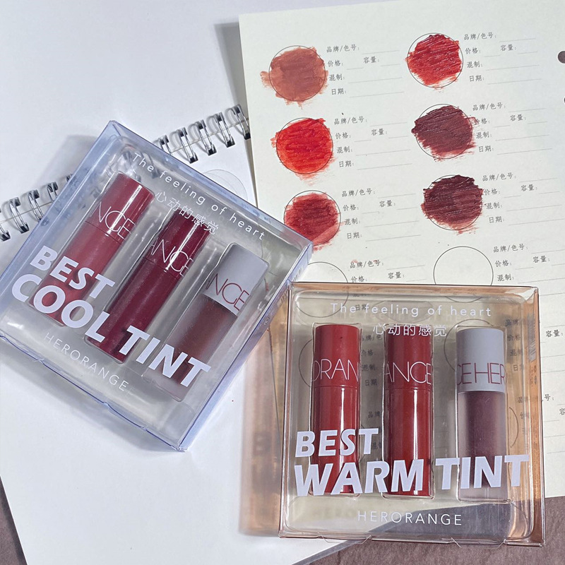 Herorange~She Orange Small Lip Glaze Set Matte Lipstick Domestic Affordable Gift Box Lip Mud Cold and Warm Color Delivery