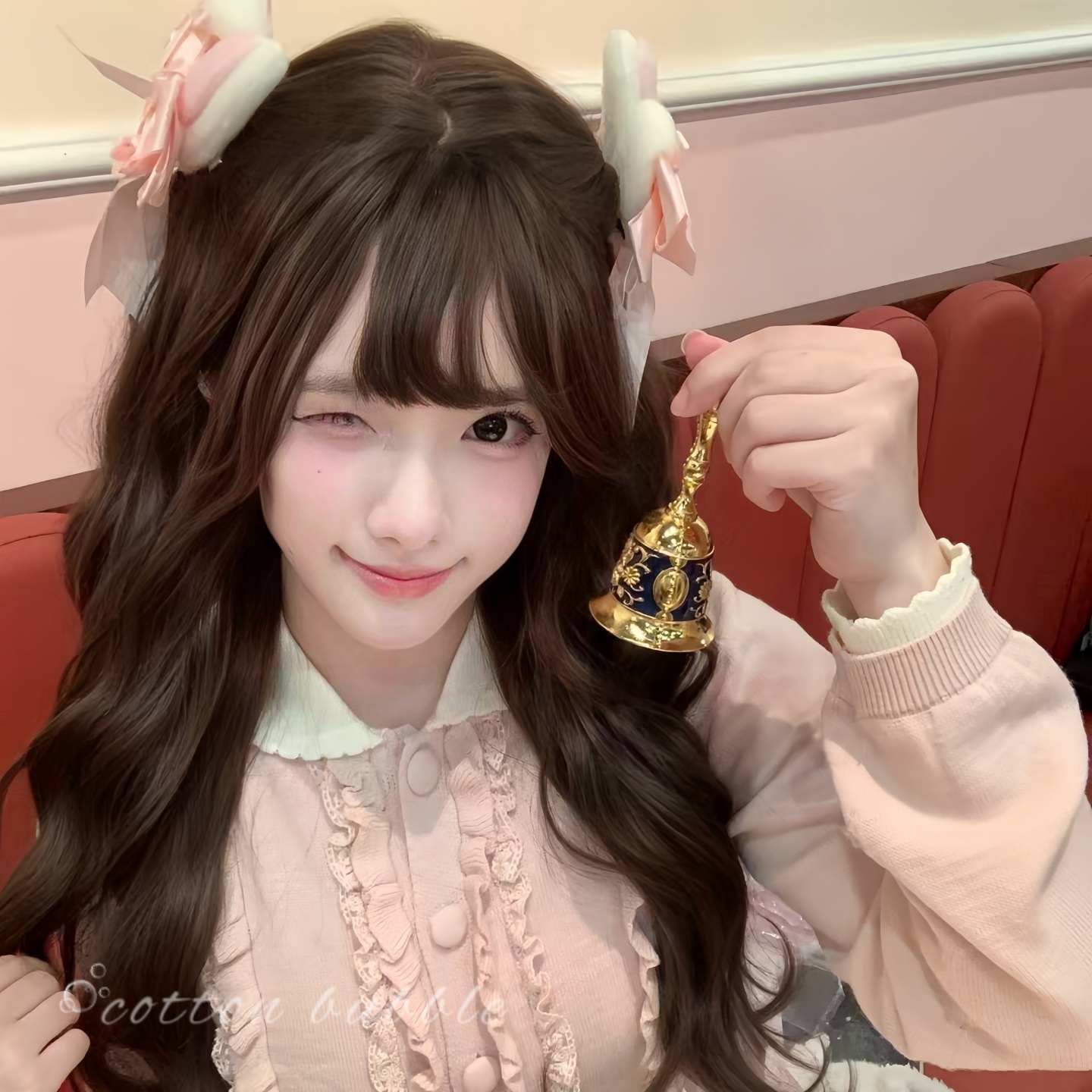 Pink Bunny Ears Bow Plush Hair Clip for Women, Cute Side Clip, Bangs Clip, Princess Lolita Hair Accessory