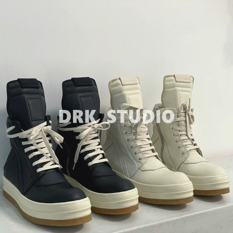 25 new mainline dark smoke rubber thick sole classic black and white inverted triangle thick sole high tube shoes short boots fashionable trendy shoes
