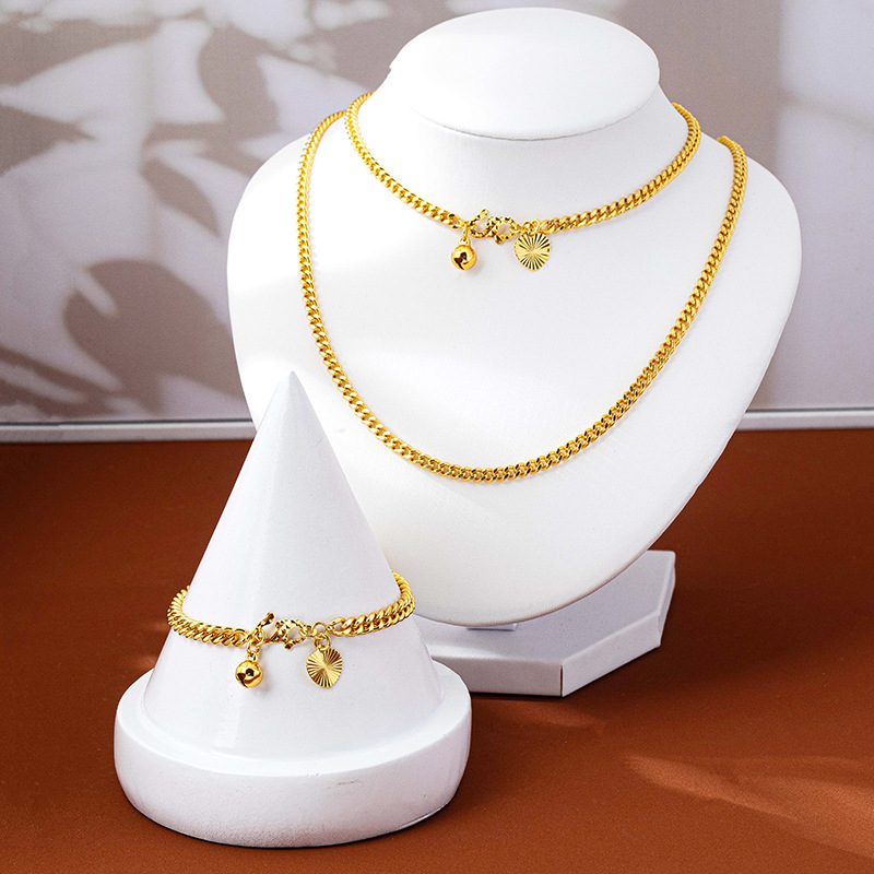 Hot-Selling Southeast Asian Interlocking Boss Chain Necklace Vietnamese Sand Gold Anklet Bracelet Set Long-Lasting Jewelry