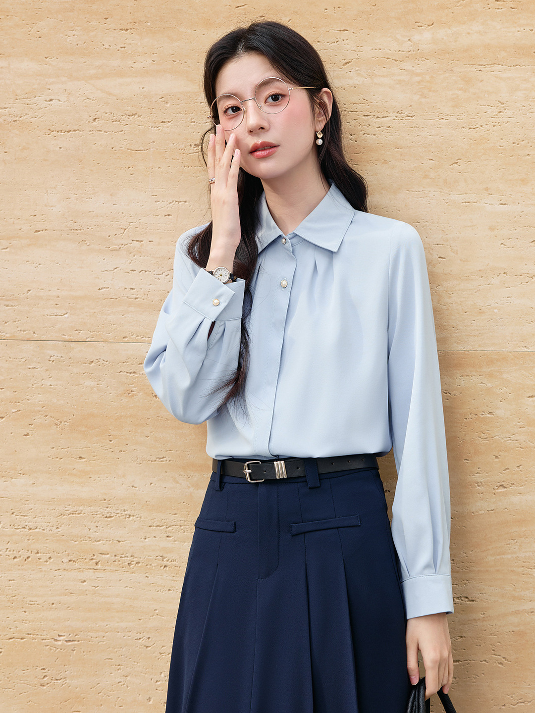 Blue Shirt for Women 2026 Spring and Autumn New Style Professional Attire for Teaching Qualification Interview Formal Wear Long-Sleeved Shirt 8170