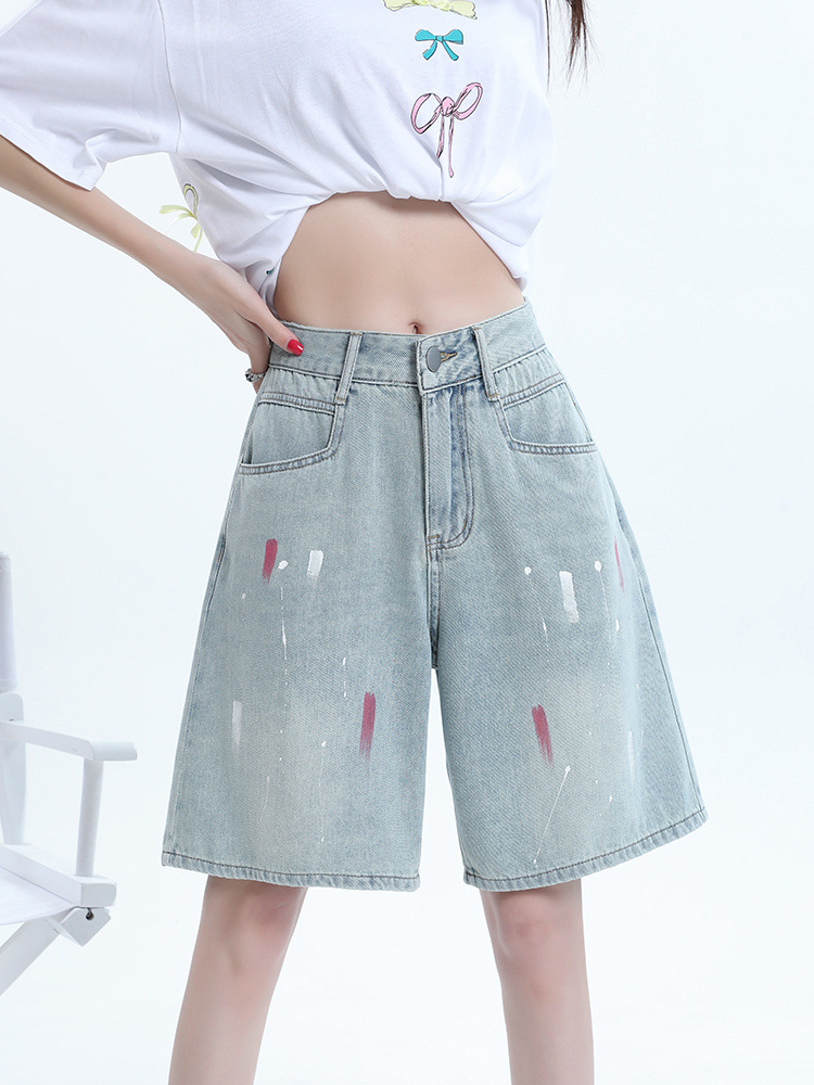 Painted Denim Pants Women's Summer New Arrival Small Loose Slimming Thin Pants Trendy