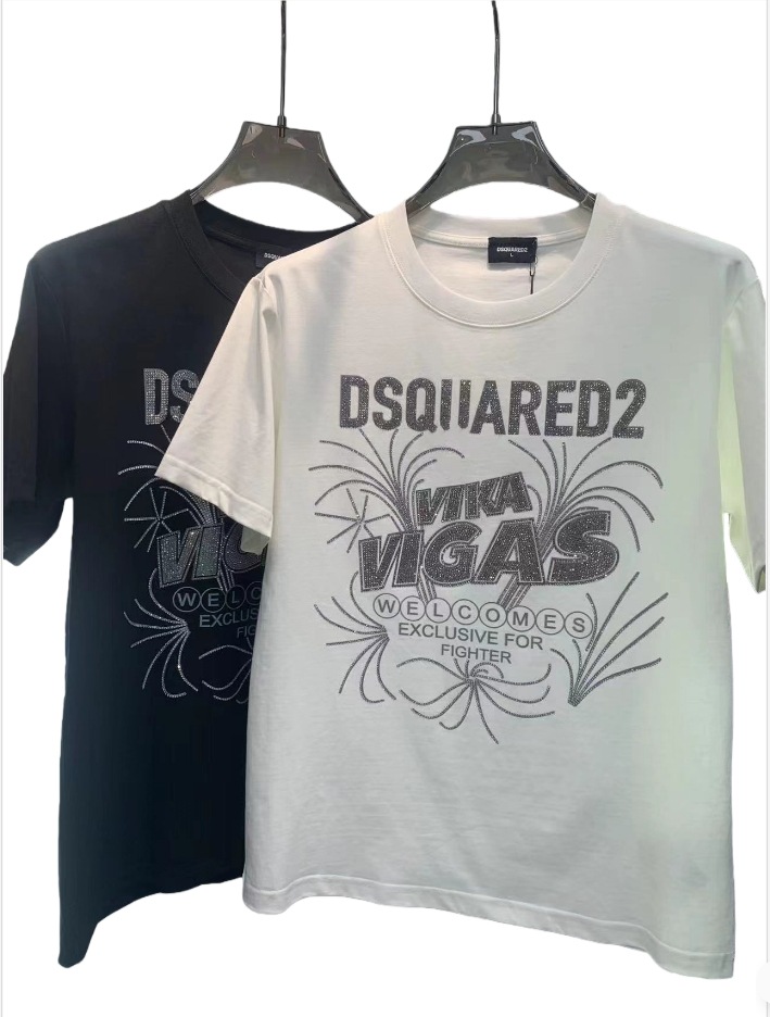 Dsq2 European Fashion Trendy Men's Short-Sleeve T-Shirt Amazon Export Rhinestone Casual Loose Fit Men's Short T-Shirt