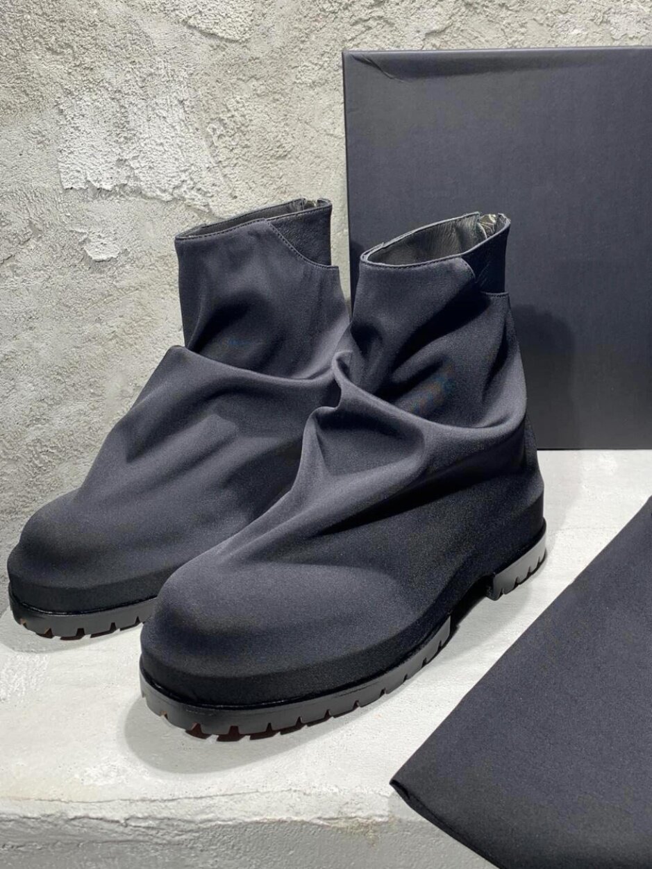 Back Zipper High-Top Work Boots, Retro Martin Boots, Pleated Lycra Thick-Soled Short Boots, Chunky Heel 424 Motorcycle Boots for Men and Women