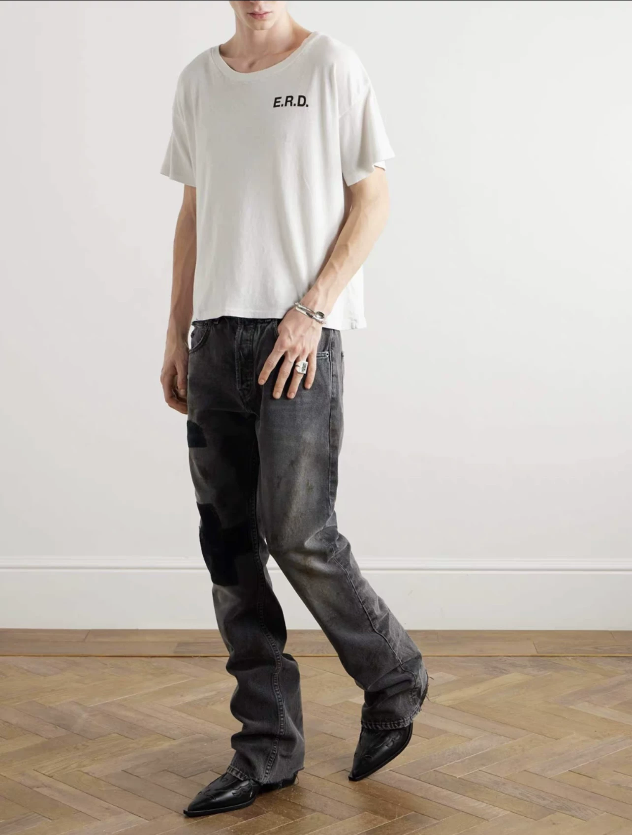 ERD Distressed Patchwork Corduroy Black Jeans