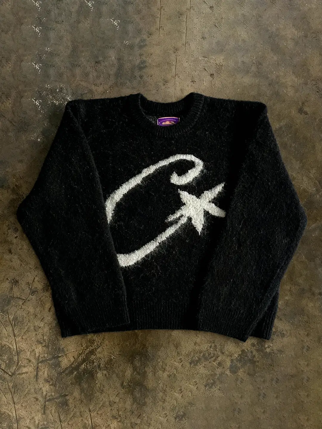 Y2K Hoodie~ American Niche Cool Sweater with Round Neck, Large C Embroidery, Loose and Versatile Knitwear, Black Long Sleeves