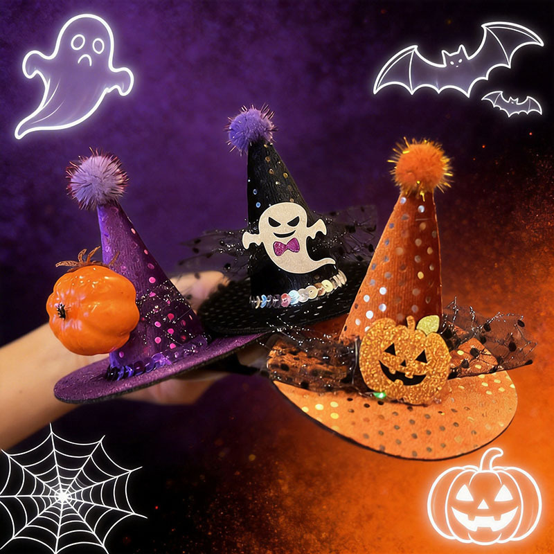 Cross-Border Halloween Headdress Witch Hat Headband Children's Hairpin Party Pumpkin Headdress Girls Funny Grimace Hair Accessories